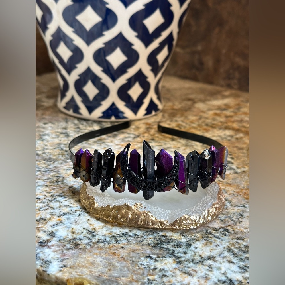 Black Metal Purple Titanium Tourmaline Quartz Headband